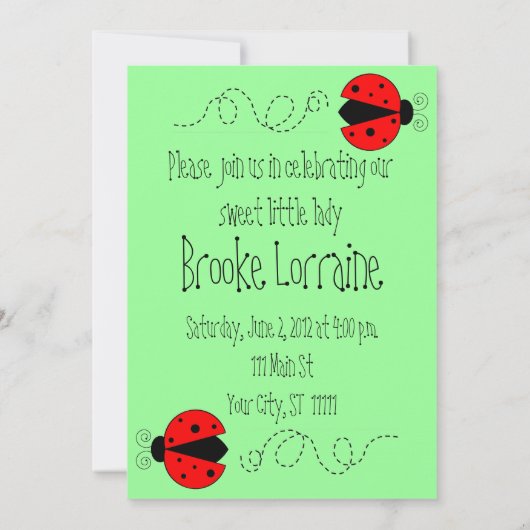 Ladybug verjaardagsuitnodiging kaart (Achterkant)