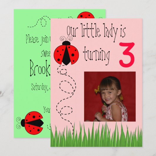 Ladybug verjaardagsuitnodiging kaart (Voorkant / Achterkant)