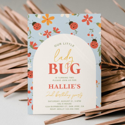 Ladybug verjaardagsuitnodiging | Land Verjaardag Kaart