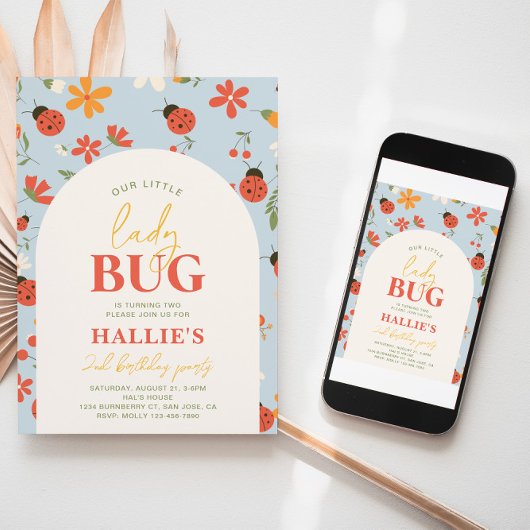 Ladybug verjaardagsuitnodiging | Land Verjaardag Kaart