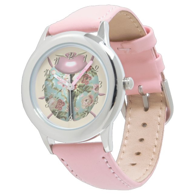 Ladybug Victoriaans florale rozen schattig Horloge (Gekanteld)