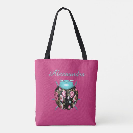 Ladybug Victoriaans florale  rozen schattig Tote Bag (Achterkant)