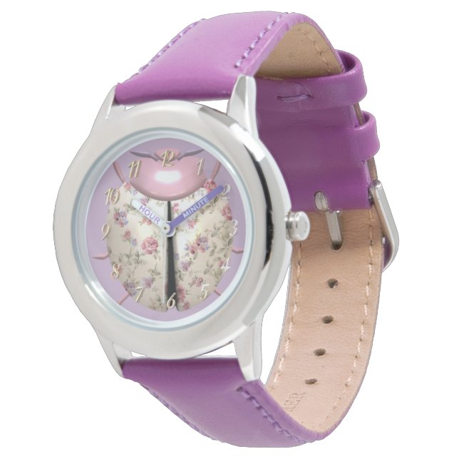 Ladybug violet en Rozen schattige florale Horloge (Gekanteld)