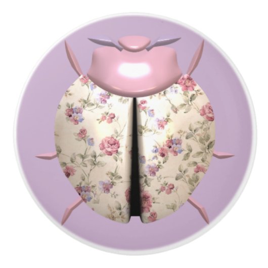 Ladybug violet en Rozen schattige florale Keramische Knop (Voorkant)