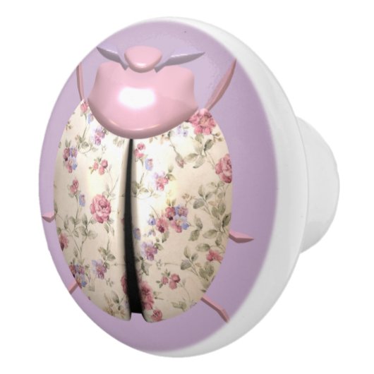 Ladybug violet en Rozen schattige florale Keramische Knop (Rechts)