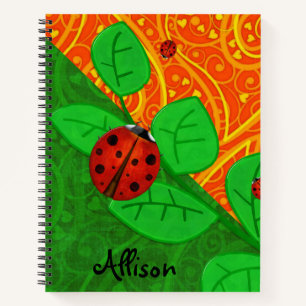 Ladybug Whimsey 3D Folk Art ADD JOUW NAAM ONDERWER Notitieboek