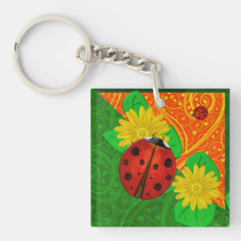 Ladybug Whimsey 3D Folk Art Sleutelhanger