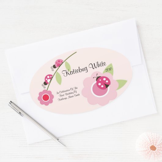 Ladybug Wijnetiket Ovale Sticker (Envelop)