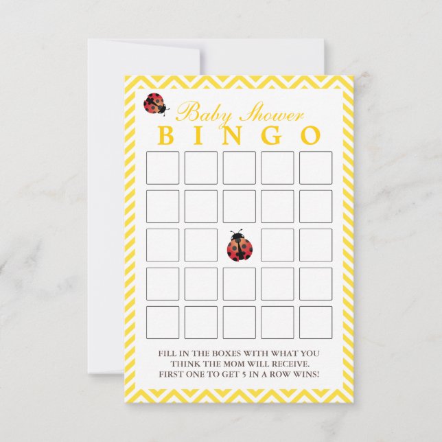 Ladybug Yellow Chevron Baby shower Bingo Kaarten (Voorkant)