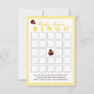 Ladybug Yellow Chevron Baby shower Bingo Kaarten
