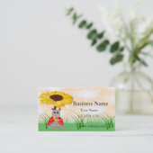 Ladybug, zoet, in een zonnebloempitop visitekaartje (Staand voorkant)