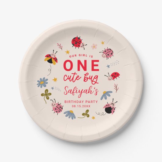 Ladybug Zomer 1e Verjaardagsfeest Papieren Bordje (Voorkant)