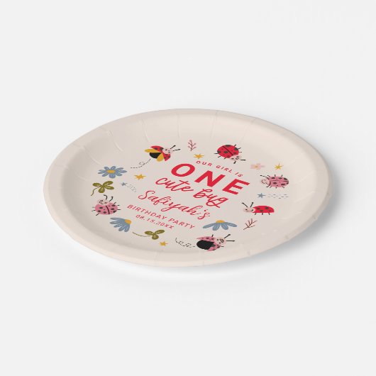 Ladybug Zomer 1e Verjaardagsfeest Papieren Bordje (Gekanteld)