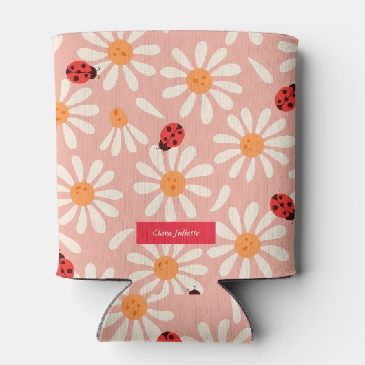 Ladybugs and Daisies Custom Name Blikjeskoeler (Achterkant)