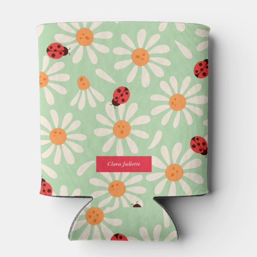Ladybugs and Daisies Custom Name Blikjeskoeler (Achterkant)