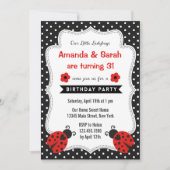 Ladybugs Birthday Invitation Red Black Kaart (Voorkant)