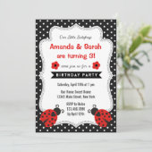 Ladybugs Birthday Invitation Red Black Kaart (Staand voorkant)