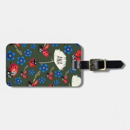 Ladybugs Blauwe bloemen Aangepaste Bagagelabels