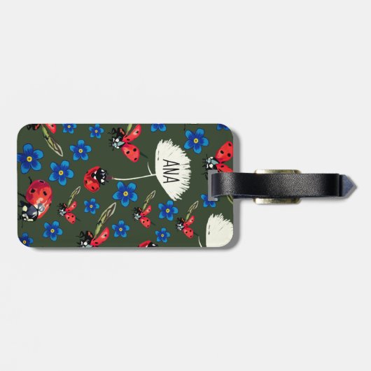 Ladybugs Blauwe bloemen Aangepaste Bagagelabels (Achterkant horizontaal)