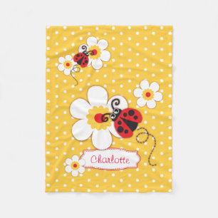 Ladybugs bloemen, geel, blanket fleece deken