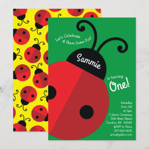 Ladybugs Colorful 1st Birthday Invitation Kaart