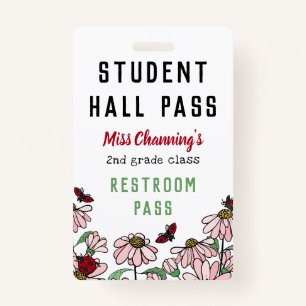 Ladybugs & Daisies Student Hall Pass Badge
