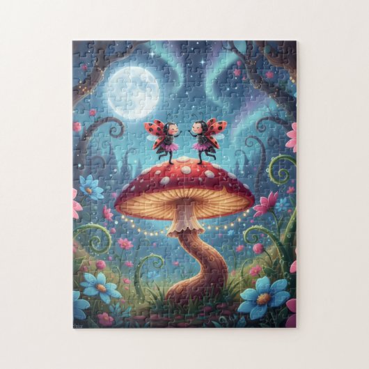 Ladybugs dancing on a Mushroom - Whimsical Legpuzzel (Verticaal)