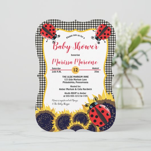 Ladybugs en Baby shower van zonnebloemen Kaart (Staand voorkant)