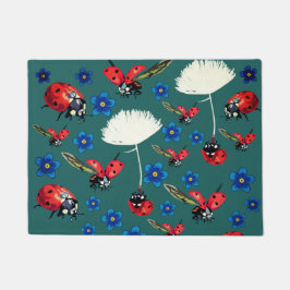 Ladybugs en bloemen Deur Deurmat