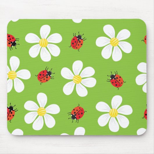 Ladybugs en Daisies Mousepad Muismat (Voorkant)