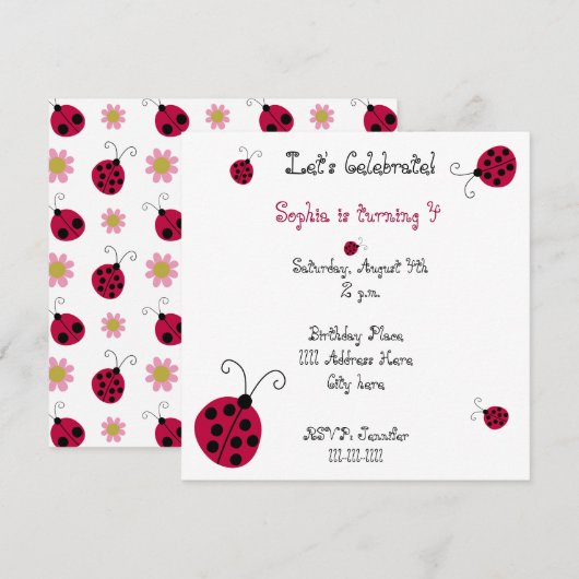 Ladybugs en Flowers Kaart (Voorkant / Achterkant)