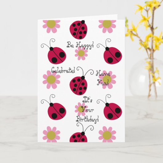 Ladybugs en Flowers Kaart (Gele Bloem)