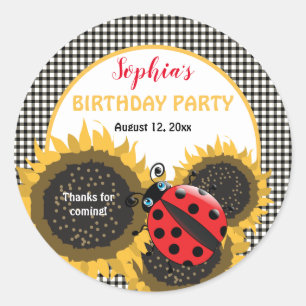 Ladybugs en Sunflower Birthday Party Dank u Ronde Sticker