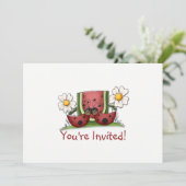 Ladybugs en Watermelon Birthday Party Invitation Kaart (Staand voorkant)