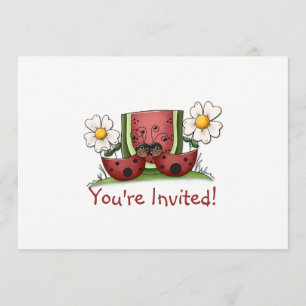 Ladybugs en Watermelon Birthday Party Invitation Kaart