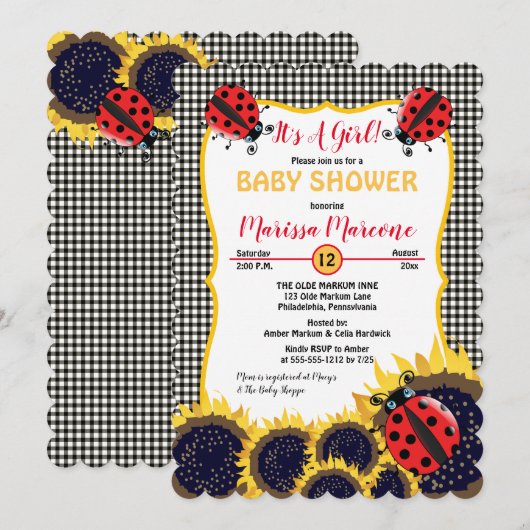 Ladybugs en zonnebloemen Het is een meisje Baby sh Kaart (Voorkant / Achterkant)