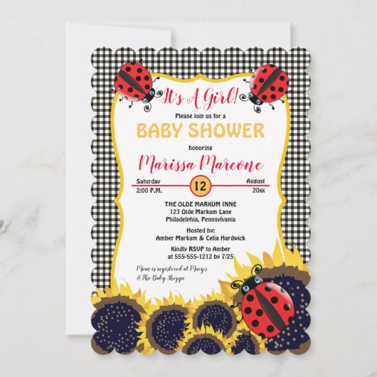 Ladybugs en zonnebloemen Het is een meisje Baby sh Kaart (Voorkant)