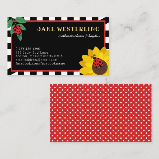 Ladybugs- en zonnebloemoemkaarten visitekaartje (Voorkant / Achterkant)