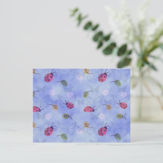Ladybugs Flowers en Leaves Briefkaart (Staand voorkant)