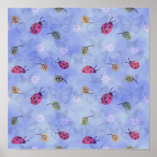 Ladybugs Flowers en Leaves Poster (Voorkant)