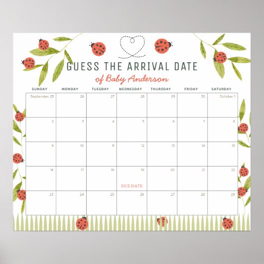 Ladybugs Green Guess The Due Date Calendar Poster (Voorkant)