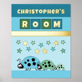 Ladybugs kind kamer blauw groen kinderkamer goud folie afdrukken (Voorkant)