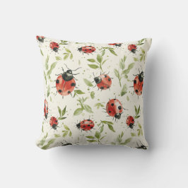 Ladybugs Leaves Red White Dots Kussen