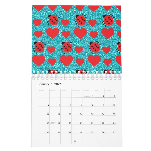 Ladybugs Lucky Insect Red Hearts Black Polka Dots Kalender (Jan 2026)