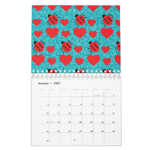 Ladybugs Lucky Insect Red Hearts Black Polka Dots Kalender
