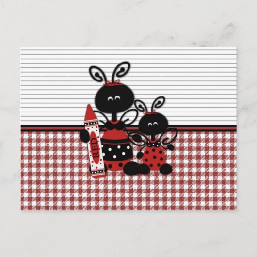 Ladybugs met Crayon Gingham Briefkaart (Voorkant)