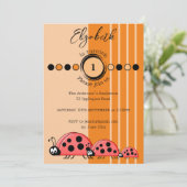 Ladybugs-naam die 1 rood sinaasappel 1e verjaardag kaart (Staand voorkant)