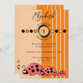 Ladybugs-naam die 1 rood sinaasappel 1e verjaardag kaart (Voorkant / Achterkant)
