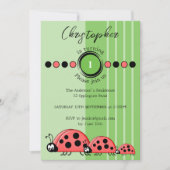 Ladybugs-naam wordt 1 rode groene 1e verjaardag kaart (Voorkant)