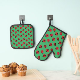 Ladybugs-ontwerp Ovenwant & Pannenlap Set